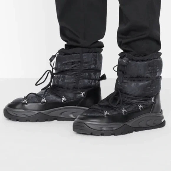 Christian Dior Snow Boots Oblique Black Logo Winter Ski Lace Up Monogram Logo - Picture 2 of 14